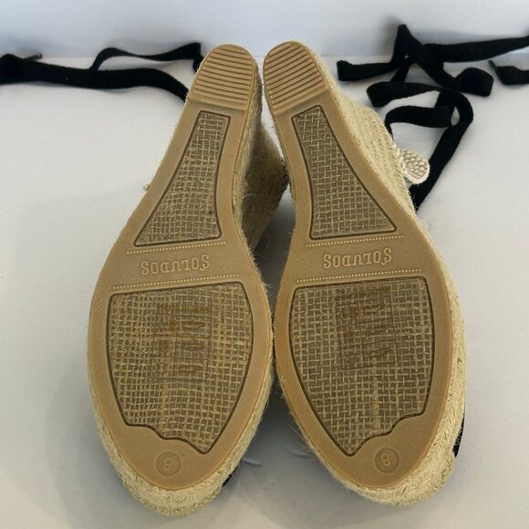 Soludos Wedge Shoes Women’s Size 8 Color Black Tan Tie Up Ankles Sandals - Picture 8 of 12